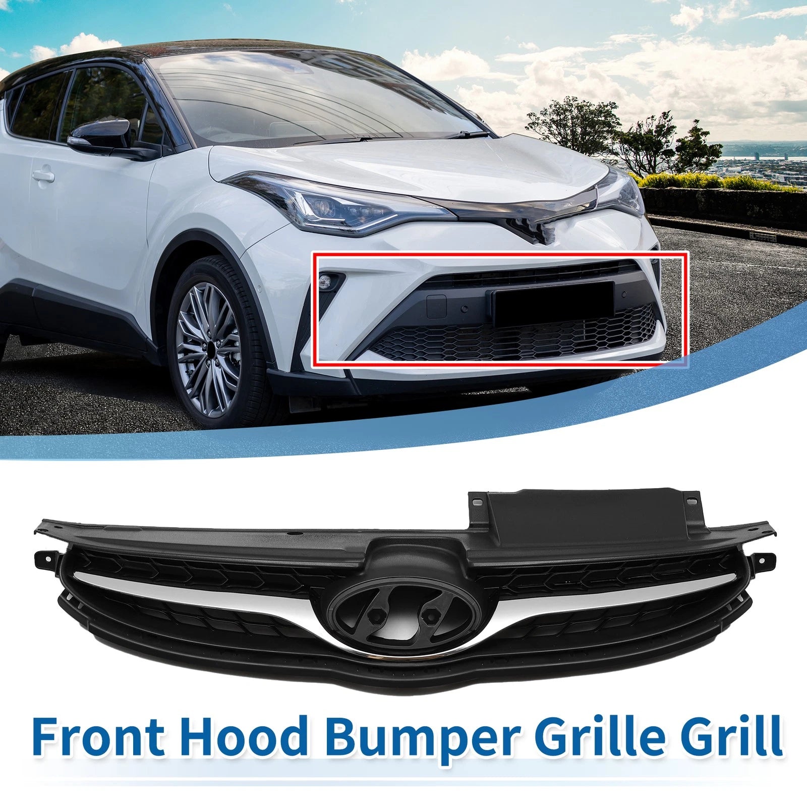 Front Upper Bumper Grille for Hyundai Elantra (2011–2011) Black Chrome