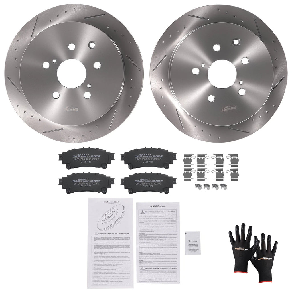Rear Brake Rotors and Pads Kit for Toyota Highlander (2014–2019), Sienna (2011–2020)