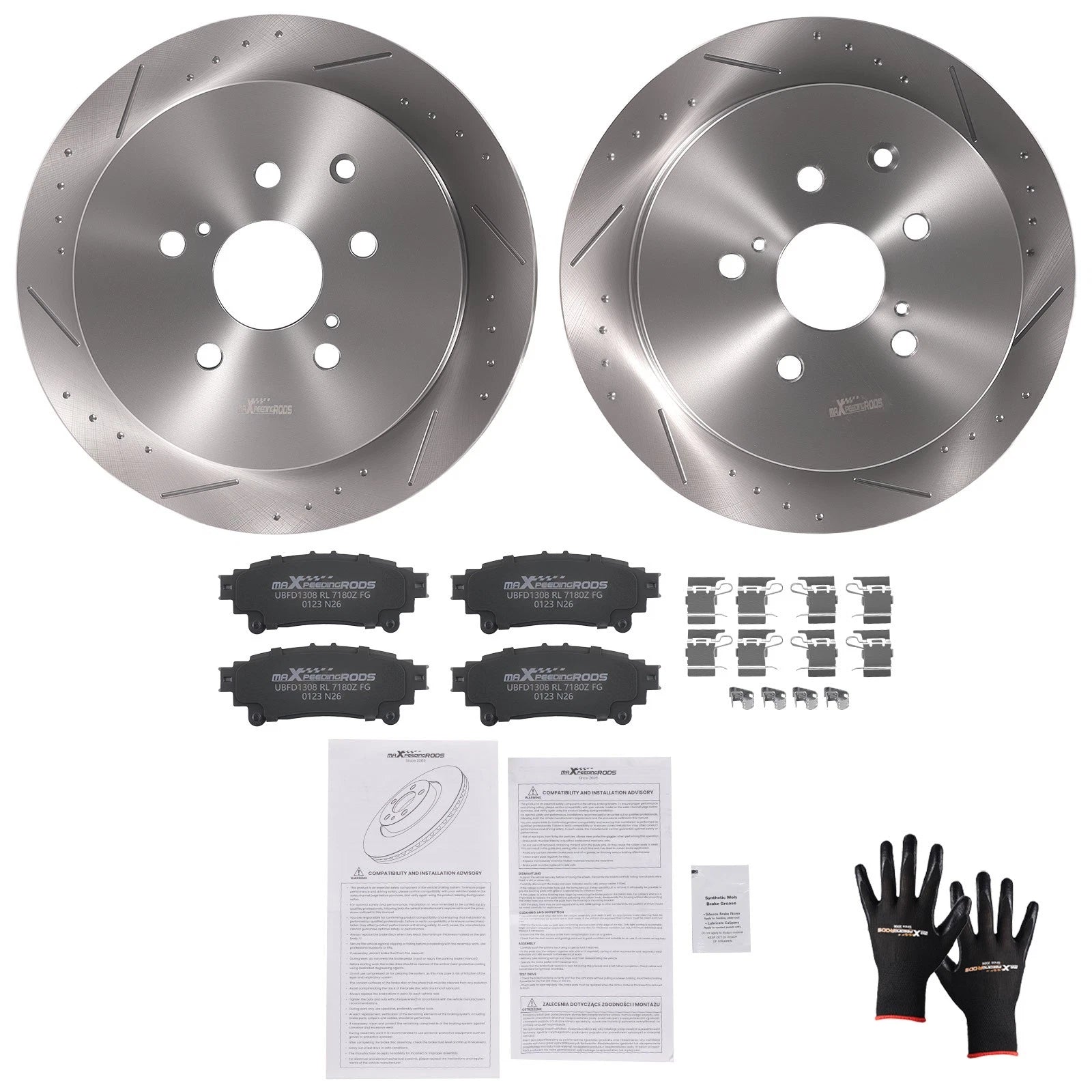Rear Brake Rotors and Pads Kit for Toyota Highlander (2014–2019), Sienna (2011–2020)