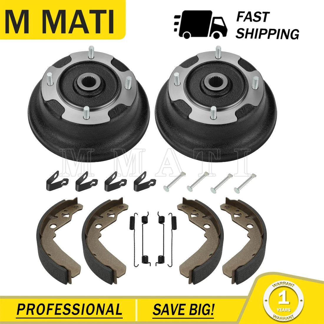 2X Front Brake Drums & Brake Shoes Kit for Kawasaki Mule 600 KAF400 (2005–2016)