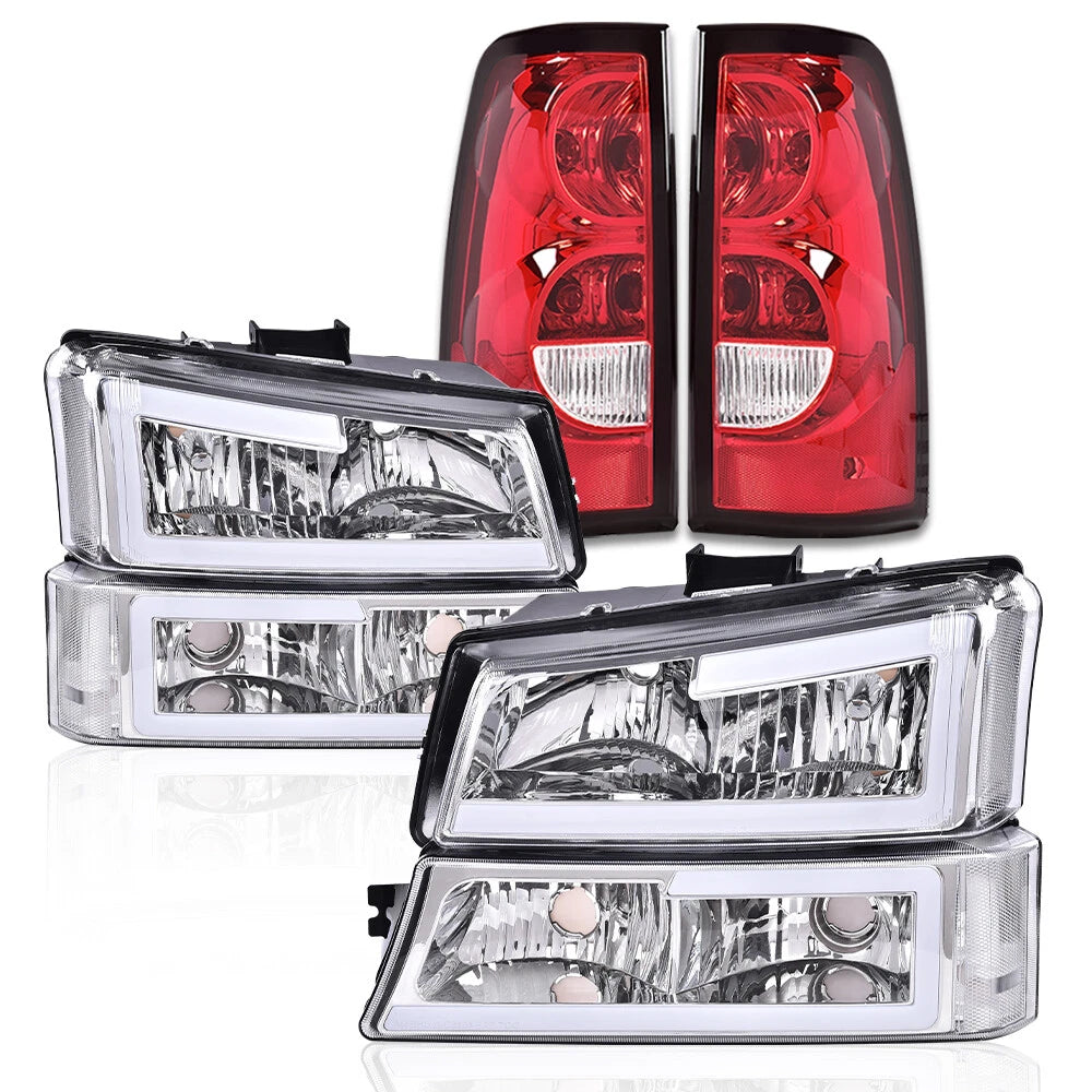 Set of 2 Clear Chrome LED Headlights & Tail Lights for Chevrolet Silverado