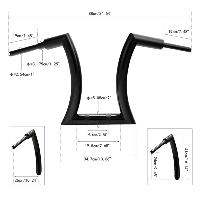 2X 14'' 16'' 18'' 20'' Rise 2'' Ape Hanger Handlebar for Harley Sportster