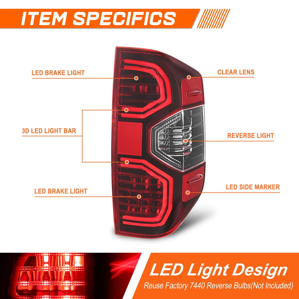 LED Tail Lights for Toyota Tundra (2014–2021) - Black Housing Red Lens Pair