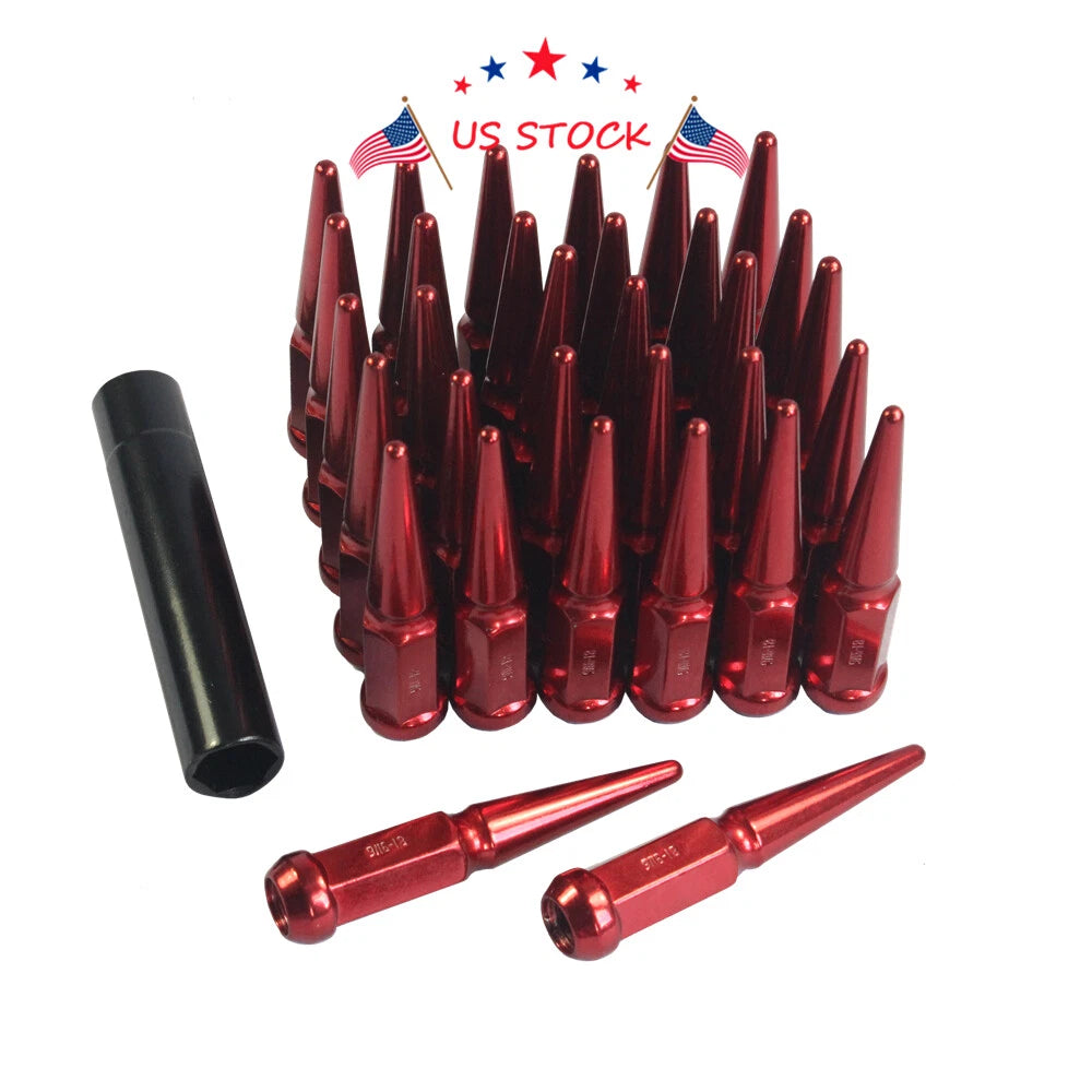 Set of 32 Red Spike Lug Nuts for Dodge RAM 2500 3500 (1994-2011)