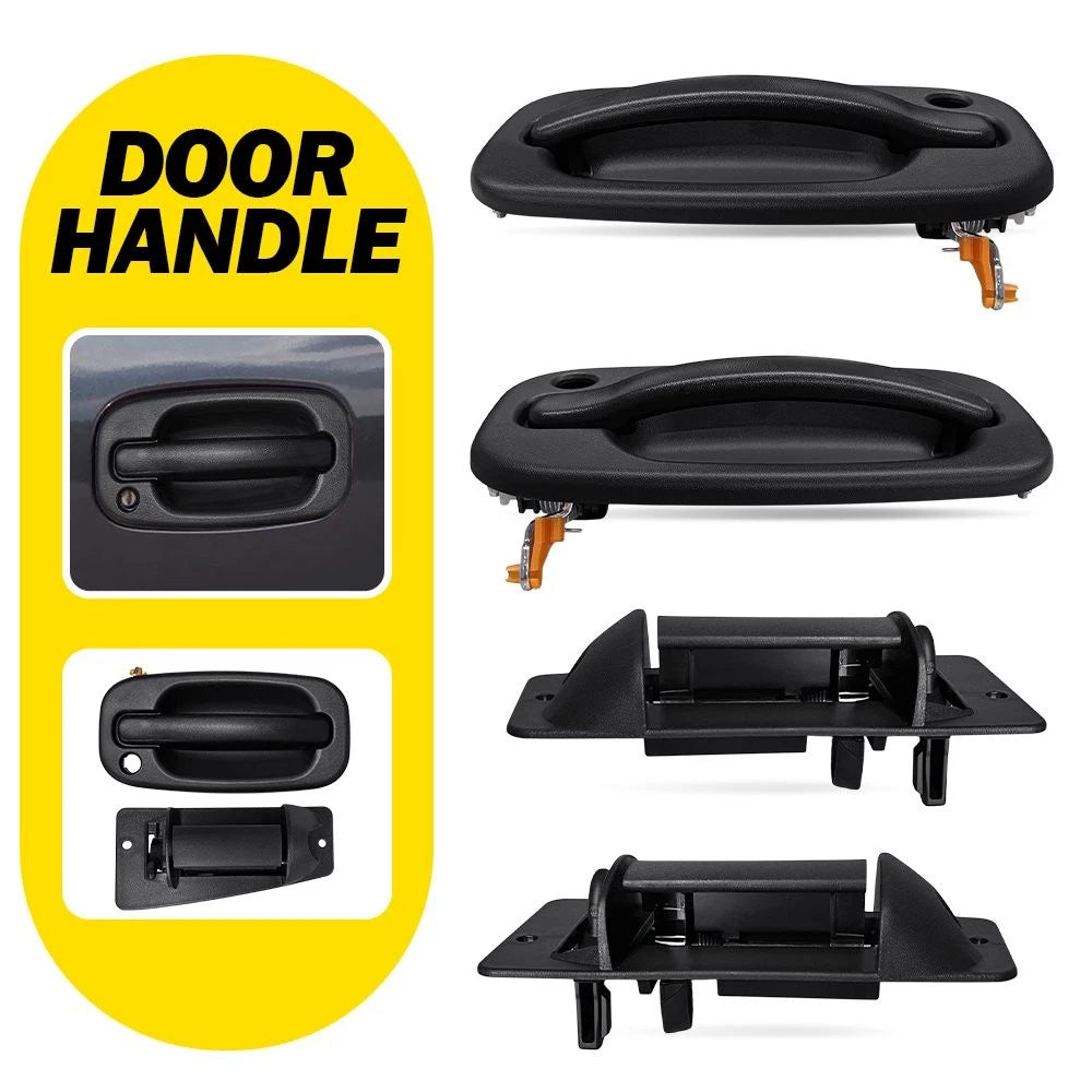 Set of 4 Black Textured Exterior Door Handles for Chevrolet GMC Sierra (EXV)