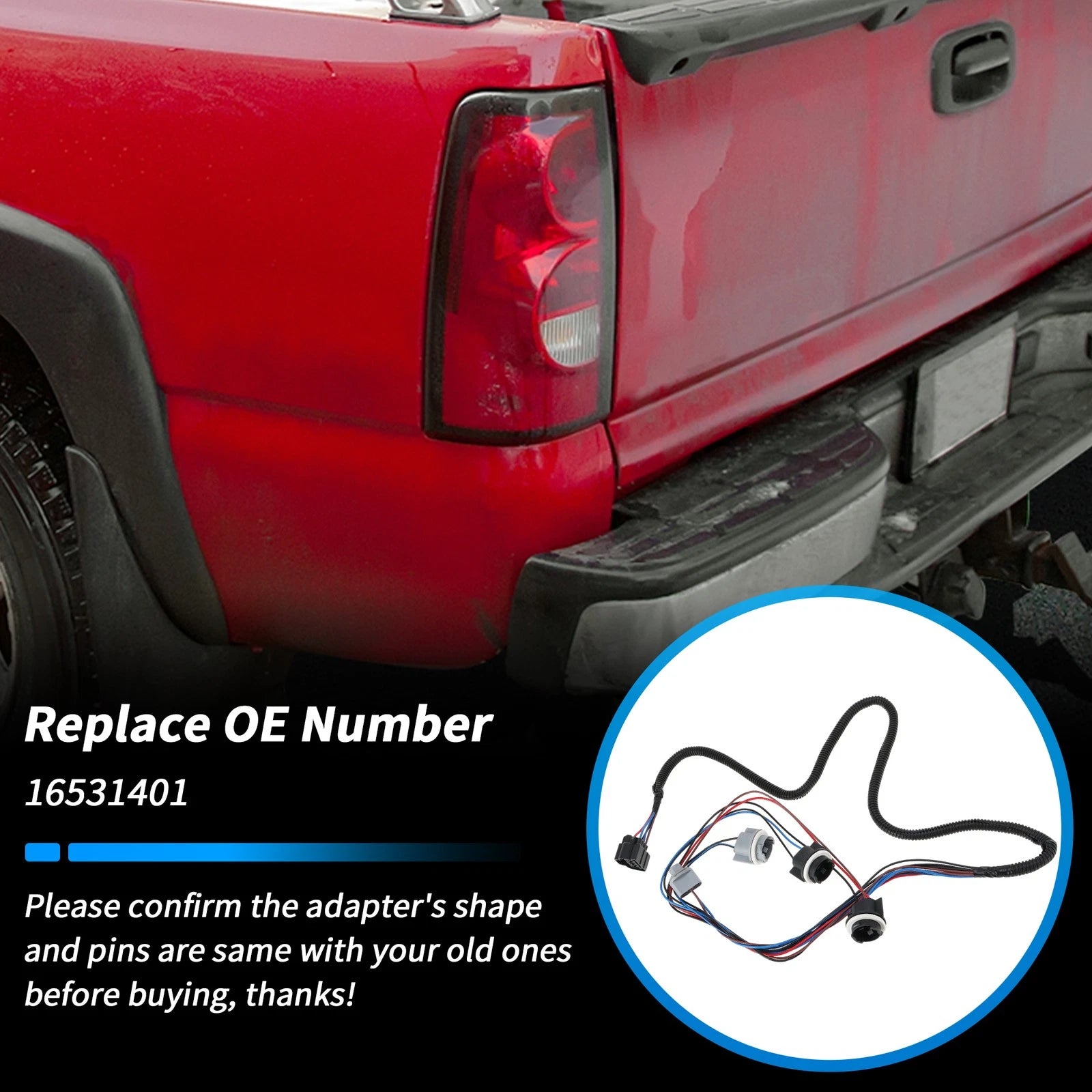 Left Tail Light Wiring Harness for Chevy Silverado 1500 2500 3500 (No. 16531401)