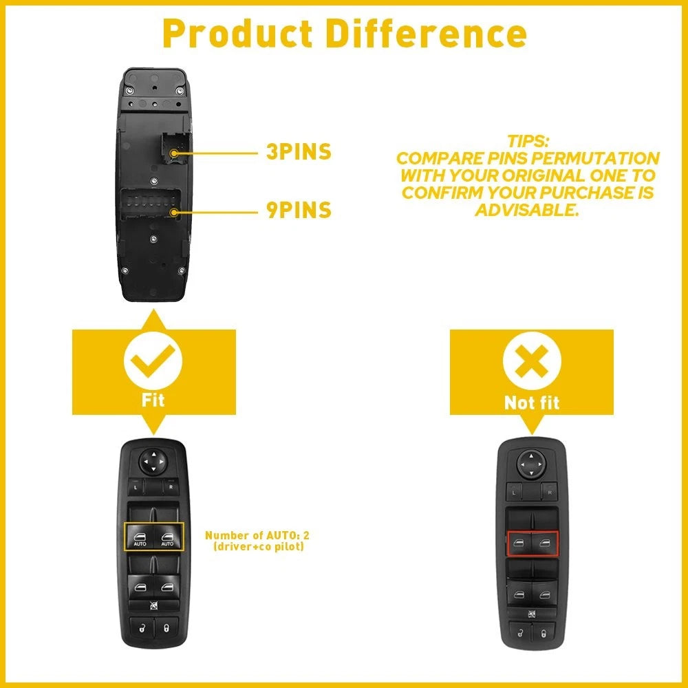 Power Window Switch 68110866AA for Ram 1500 2500 3500 4500 5500 (2011–2017)