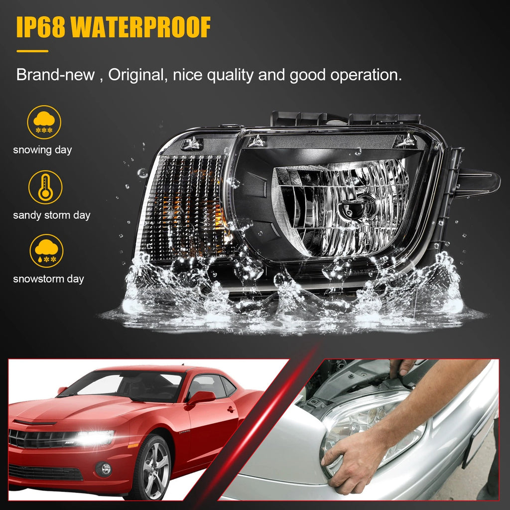 Driver Left Headlight for Chevy Camaro (2010–2013) Black Housing