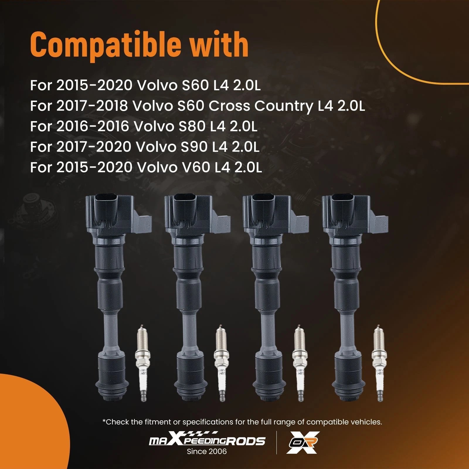 4X Ignition Coil + Iridium Spark Plug for Volvo XC40 XC70 S80 (2015–2021)