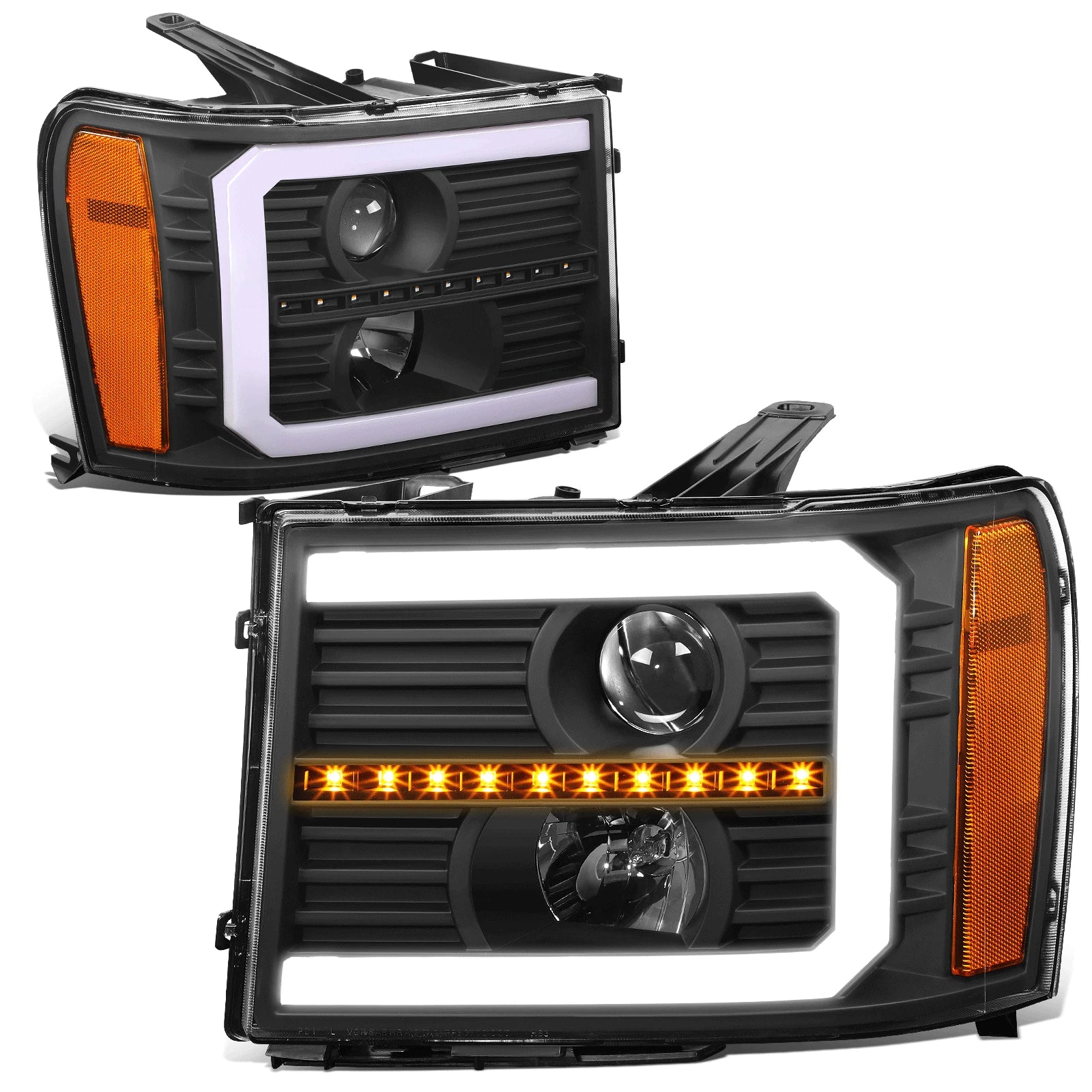 LED DRL Sequential Signal Projector Headlight Lamps for GMC Sierra (2007–2014)