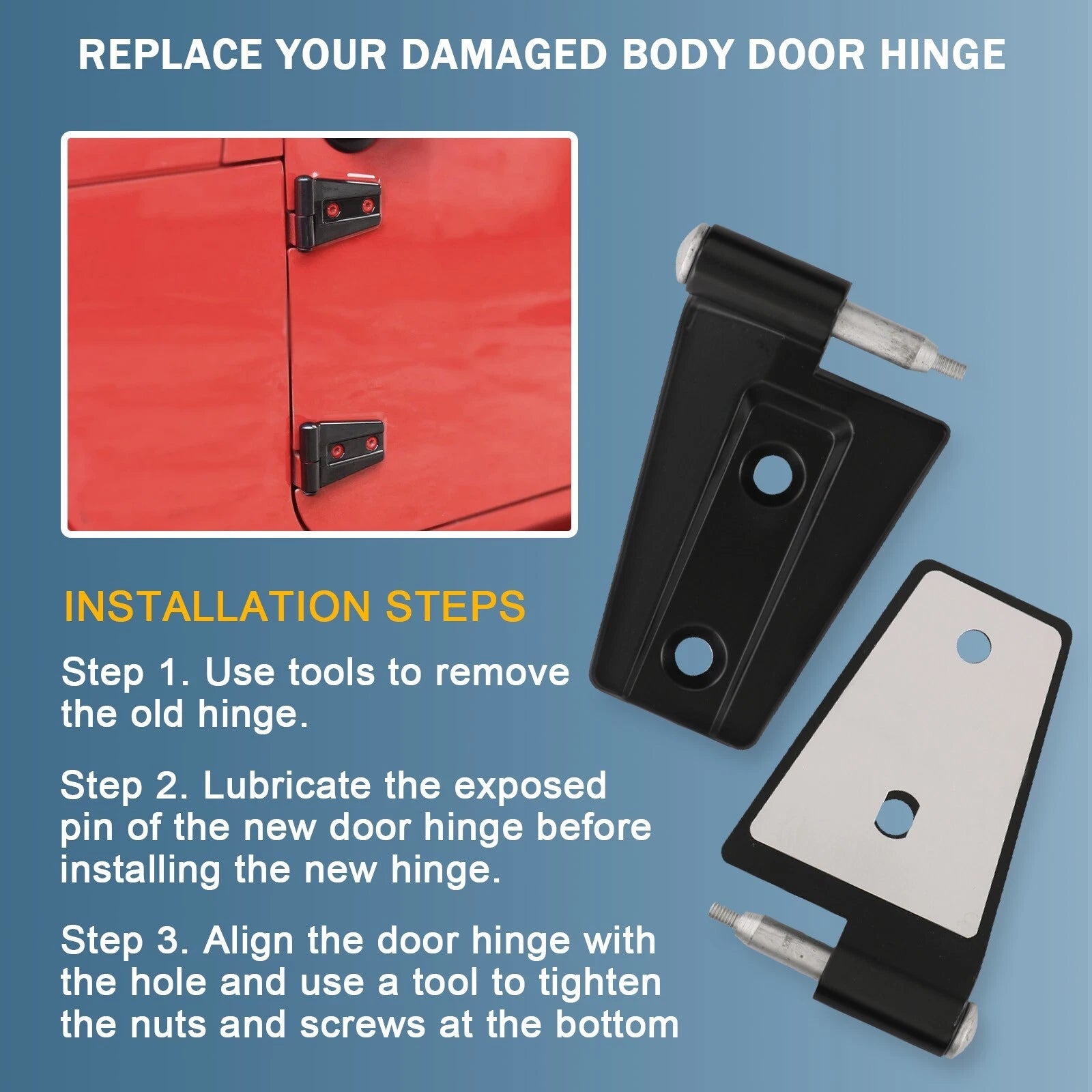 16PCS Steel Door Hinge Kit for Jeep Wrangler JK (2007-2018)