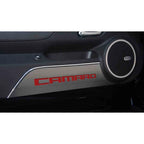 Stainless Door Panel Kick Plates w/Dark Blue Vinyl Camaro Inlay for 10-15 Camaro