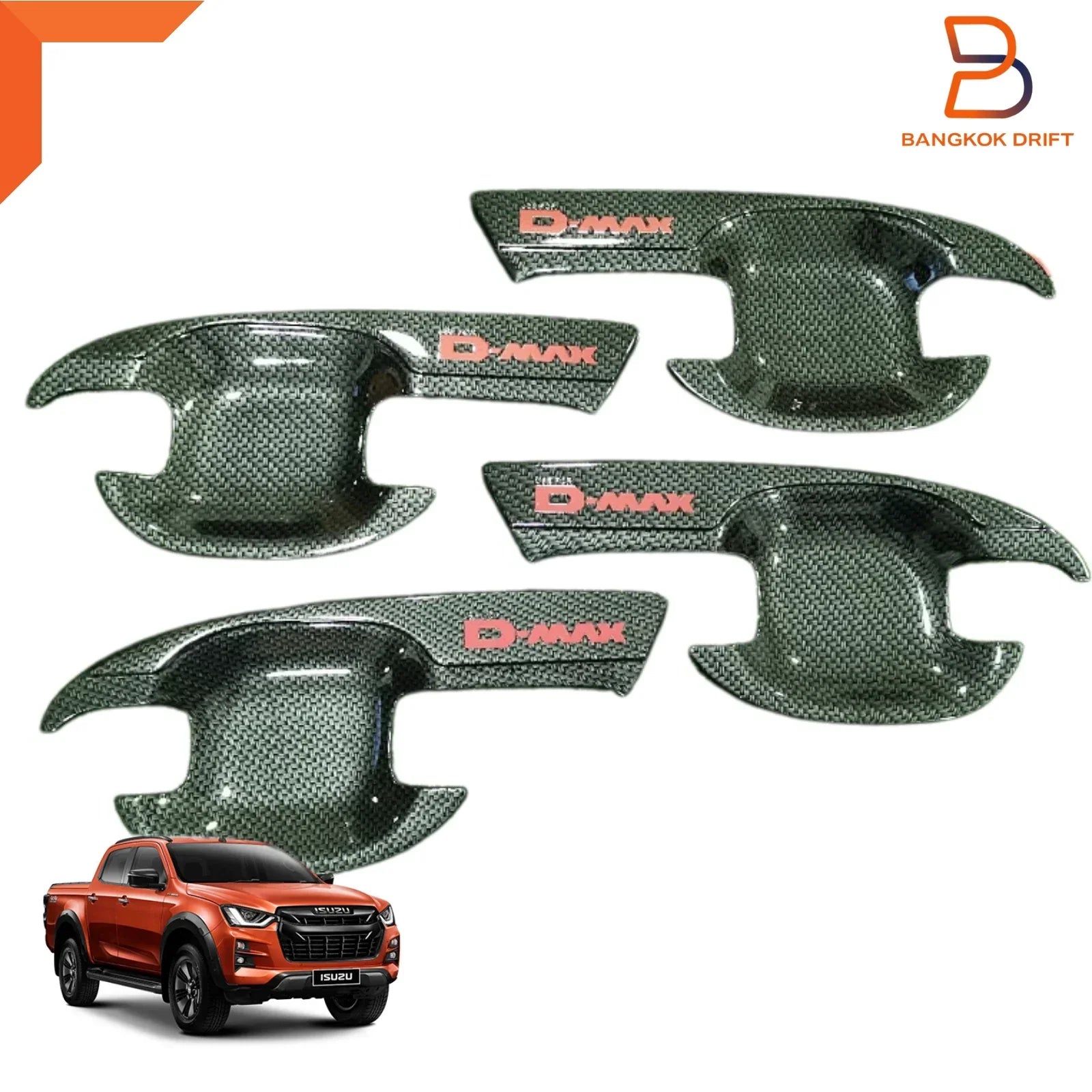Carbon Fiber Red Door Handle Insert Trim for Isuzu D-Max (2020-2025)