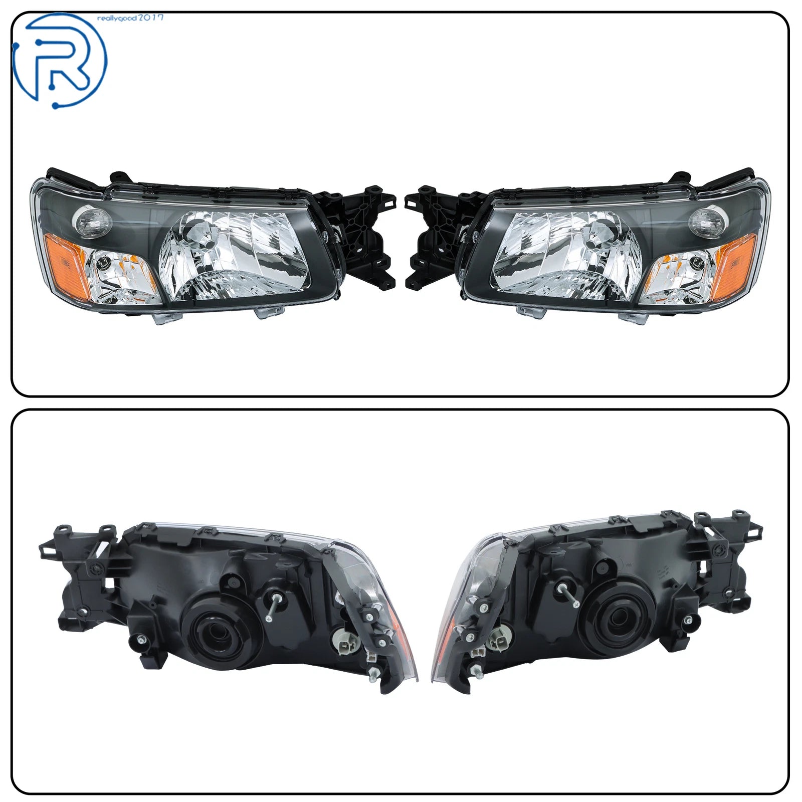Set of 2 Black Halogen Headlights for Subaru Forester (2003-2004)
