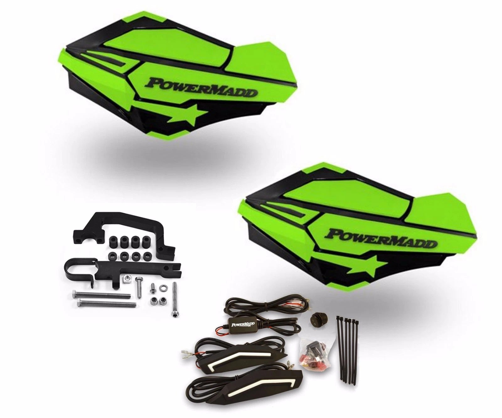 Powermadd Sentinel LED Handguards for Ski Doo Snowmobile (Black/Green)