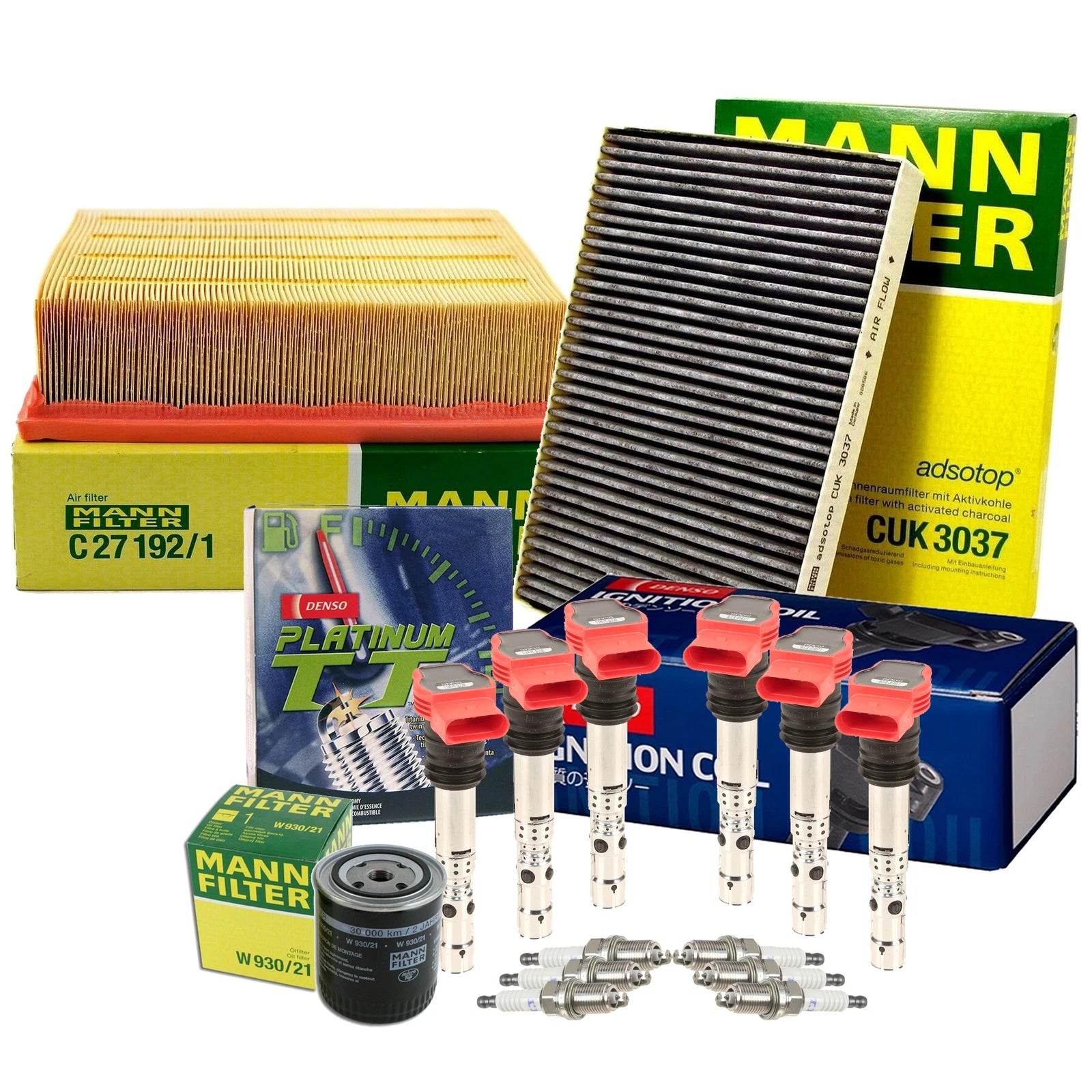 Set of 6 Platinum Spark Plugs & Coils for Audi AVK BGN