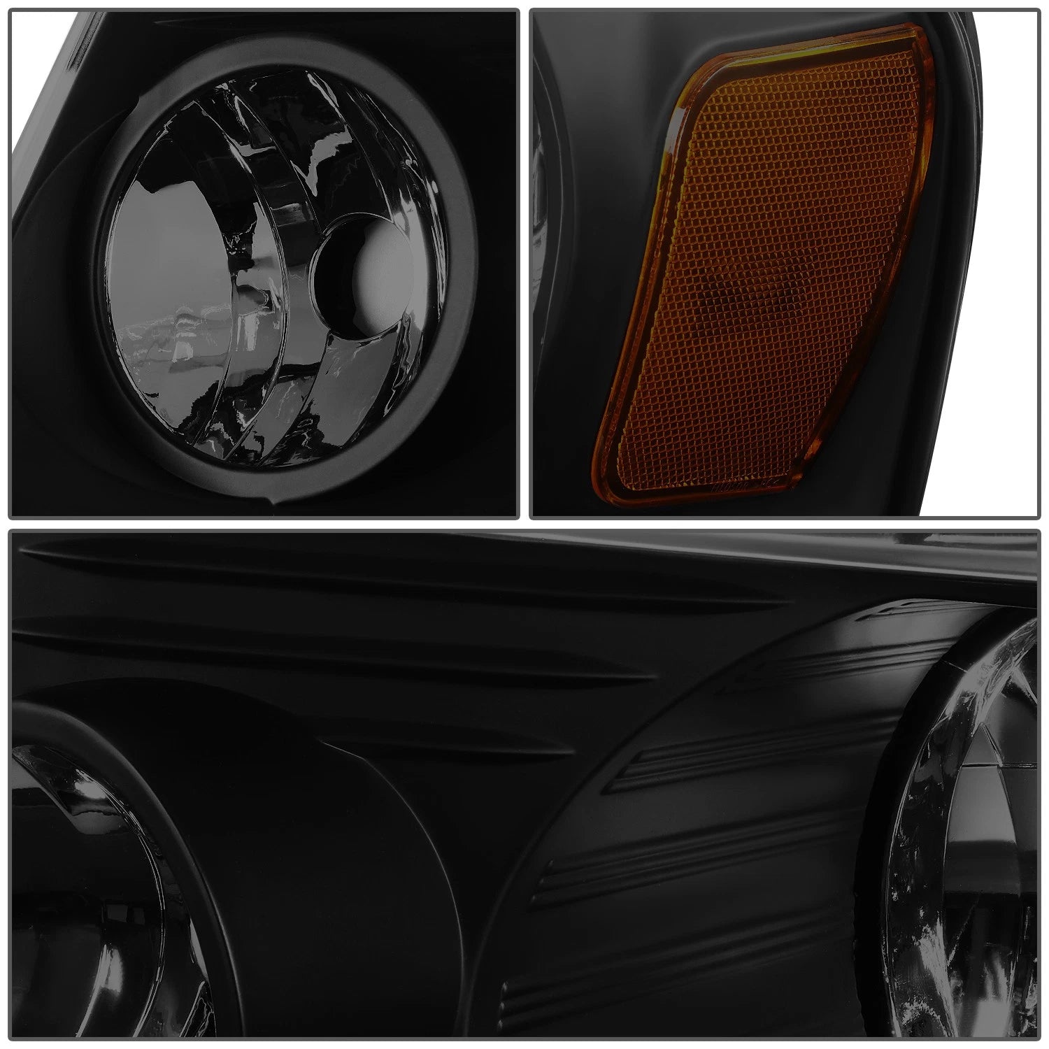 Set of 2 Black Housing Amber Corner Headlights for Ford F-150, Lincoln Mark LT (2004–2008)