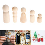 Set of 4 Unfinished Wooden Peg Dolls for Kids Christmas Gift