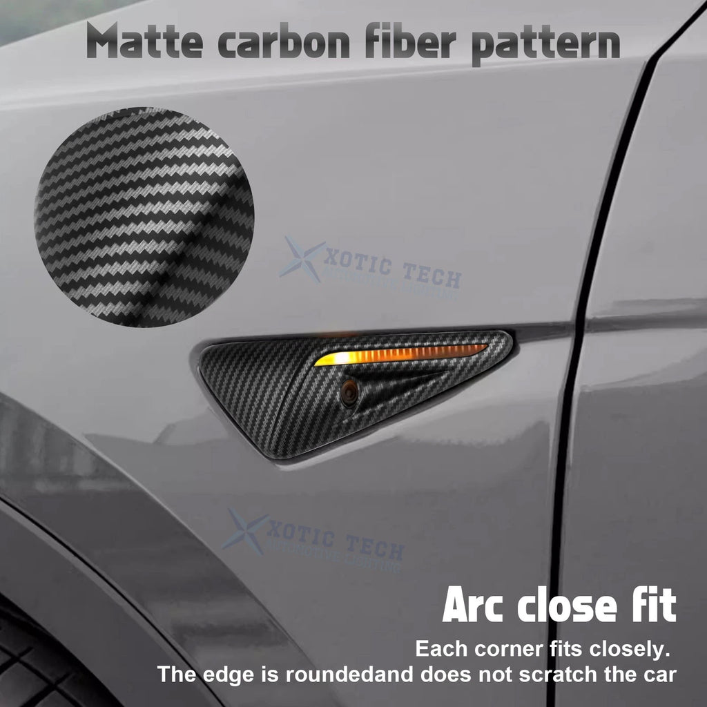 Matte Carbon Fiber ABS Side Camera Decor Cover Trim for Tesla Model 3 & Y (2017-2024)