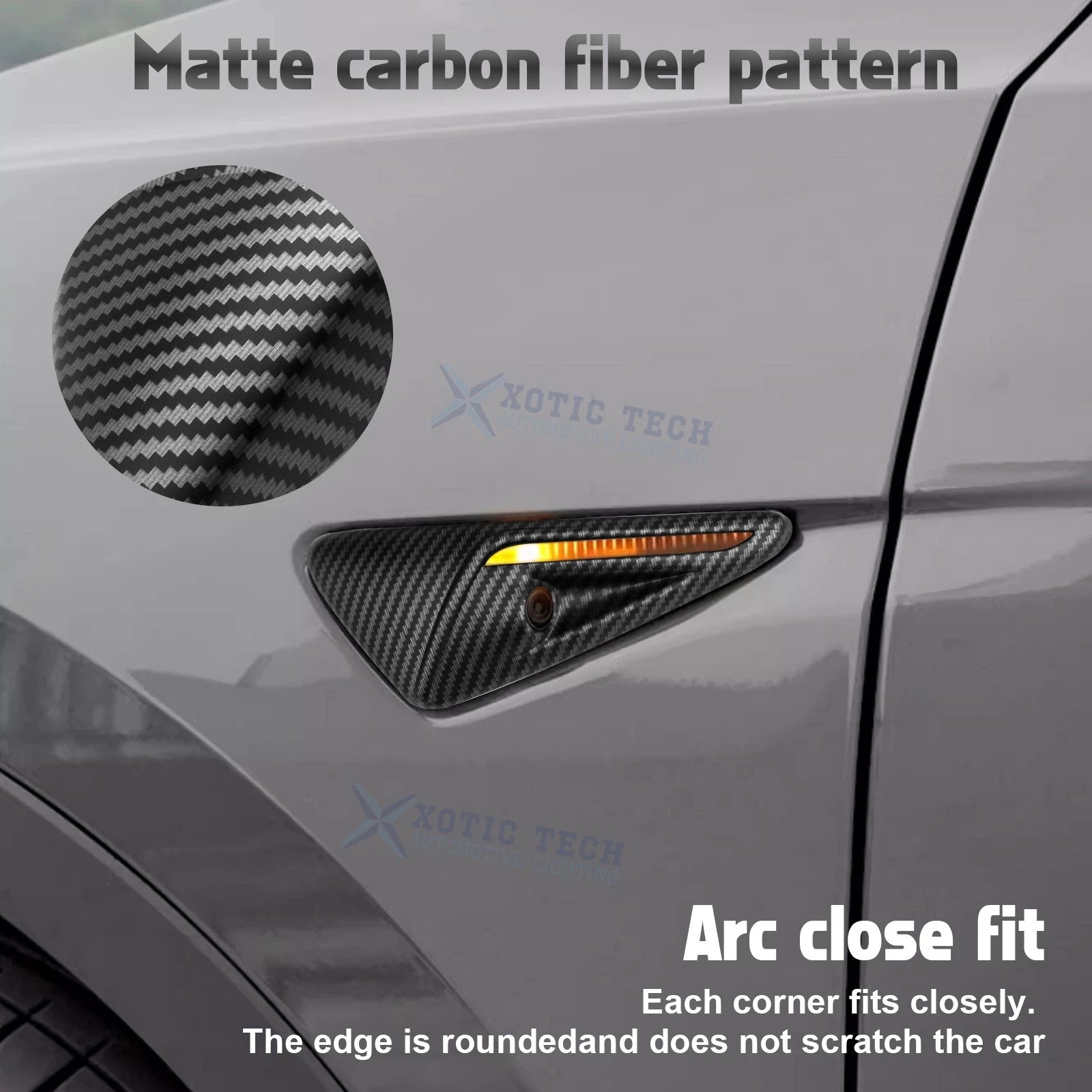 Matte Carbon Fiber ABS Side Camera Decor Cover Trim for Tesla Model 3 & Y (2017-2024)