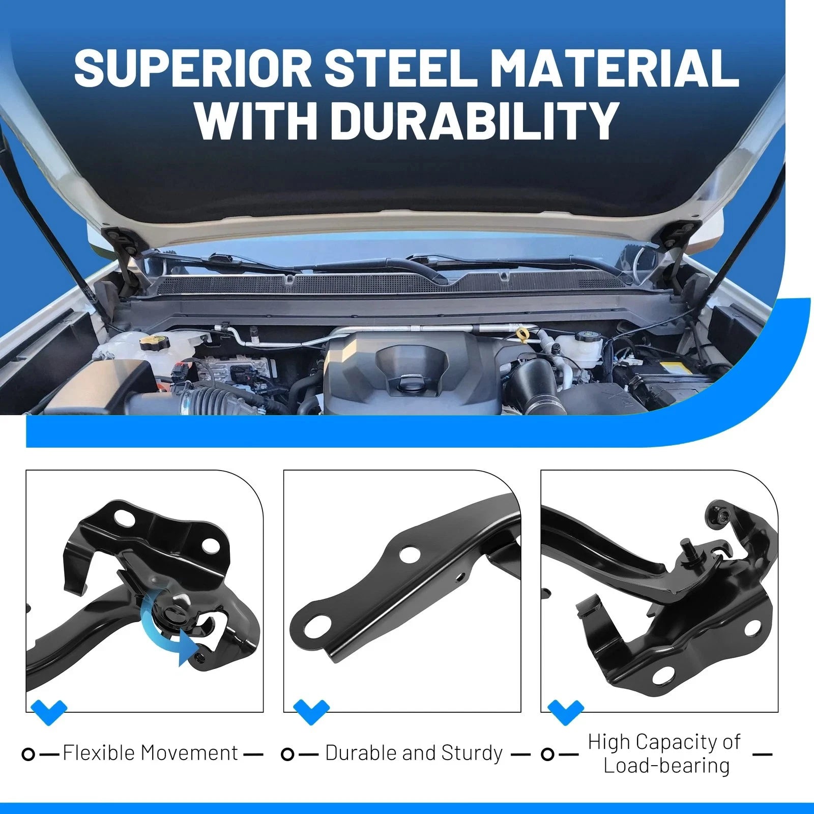 Set of 2 Steel Hood Hinges for Toyota 4Runner (2010–2024)
