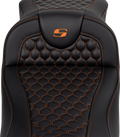 SADDLEMEN RoadSofa Seat for Harley Davidson (Extended Reach, Honeycomb, Orange Stitch)