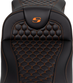 SADDLEMEN RoadSofa Seat for Harley Davidson (Extended Reach, Honeycomb, Orange Stitch)