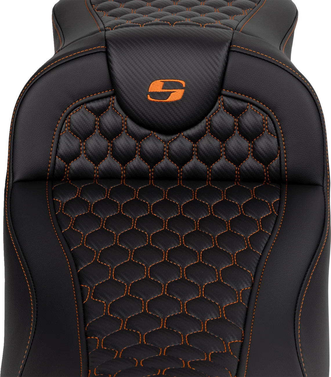 SADDLEMEN RoadSofa Seat for Harley Davidson (Extended Reach, Honeycomb, Orange Stitch)