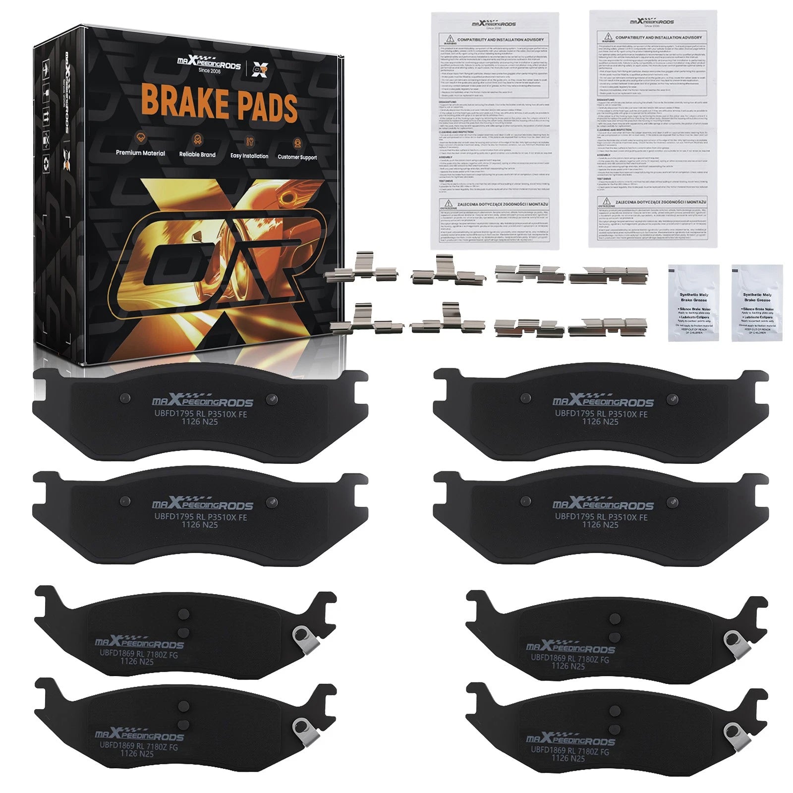 Front & Rear Brake Pads Kit for Dodge Ram 1500 (2002–2005) D966 D898 P-966