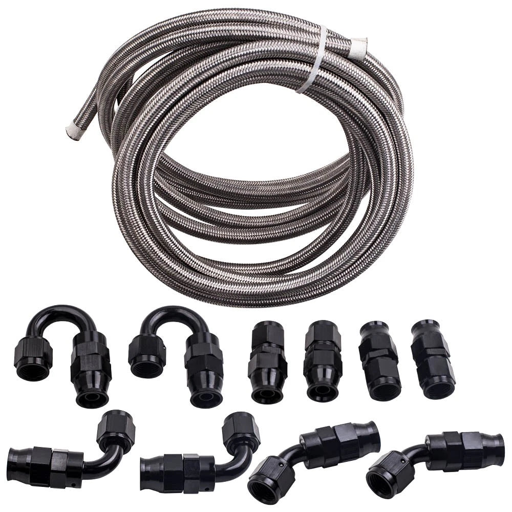 6M AN6 PTFE Steel Braided Oil Fuel Line Hose End Fitting Adaptor Kit