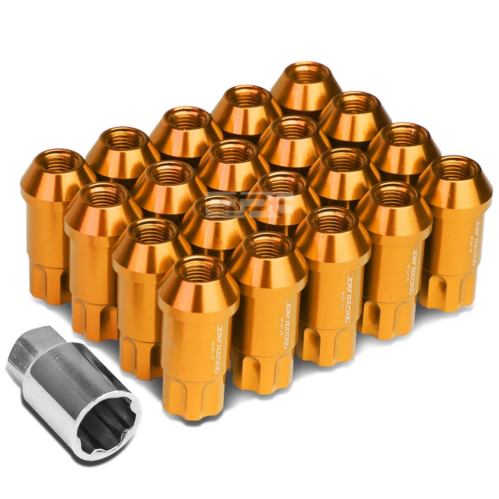 20 PC Open End M12x1.5 50mm Tall Orange Aluminum Lug Nuts + Lock Key for JDM