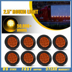 8pc 2.5 Inch DOT Round Amber LED Side Marker Lights for Truck H
