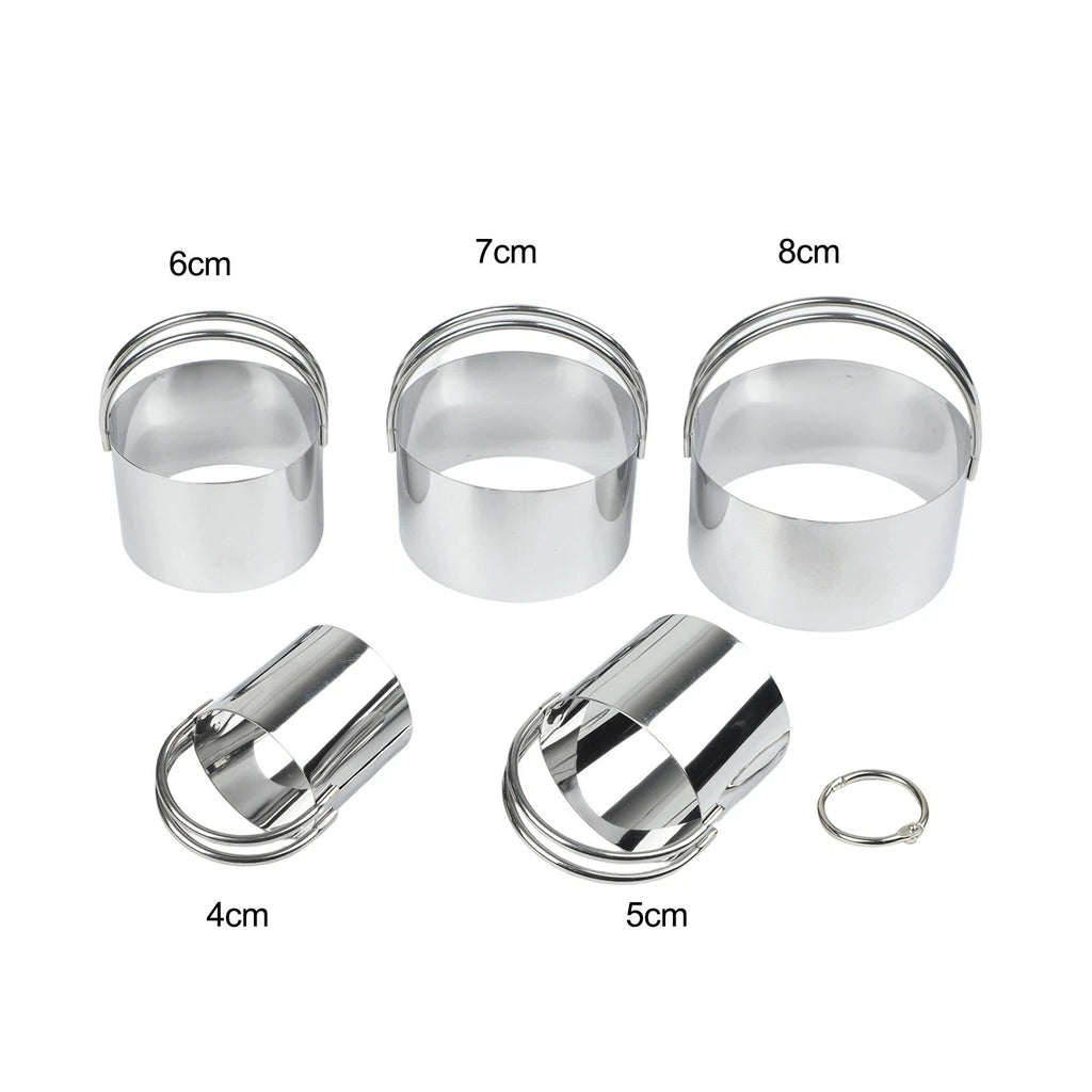 Set of 5 Stainless Steel Cake Rings with Handle for Baking