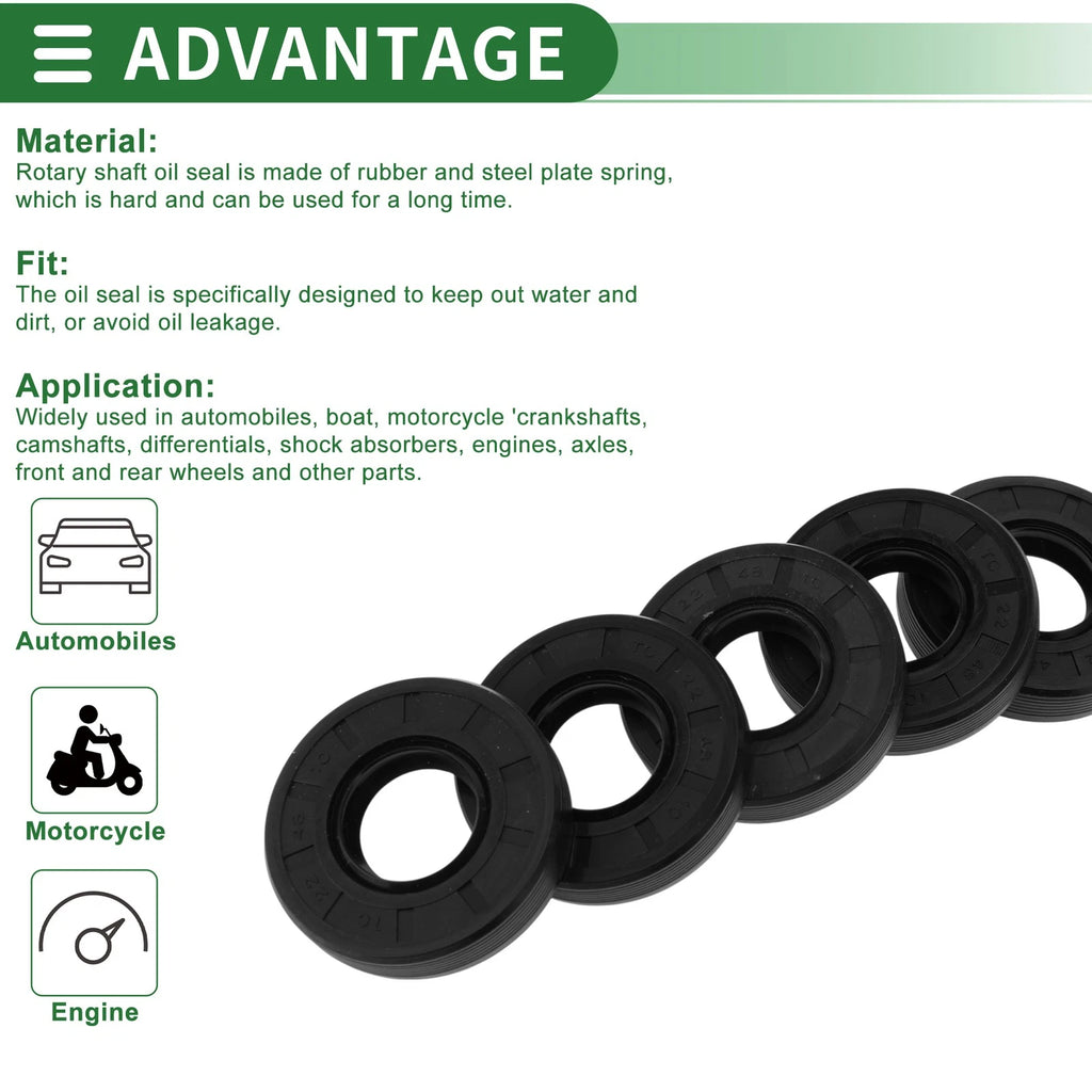 Oil Seal   22x48x10mm NBR Rubber Black