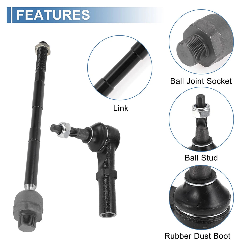 Set of 4 Front Inner Outer Tie Rod Ends for Dodge Ram 2500 (2003–2010)