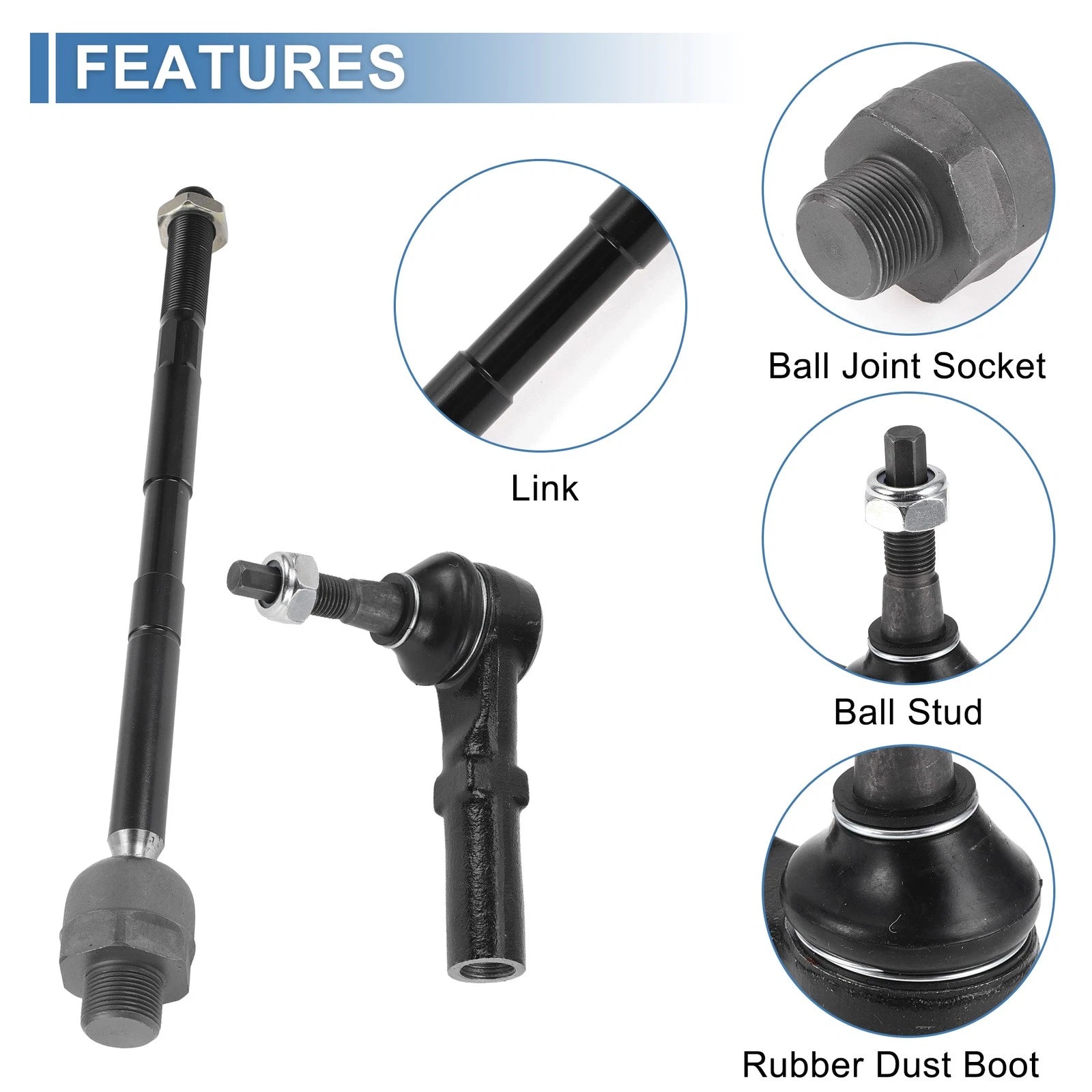 Set of 4 Front Inner Outer Tie Rod Ends for Dodge Ram 2500 (2003–2010)