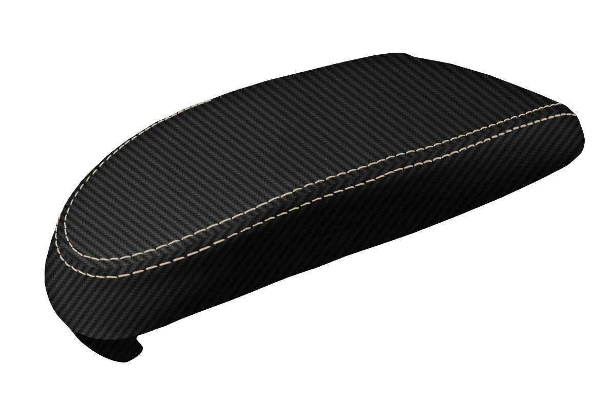 Console Lid Armrest Cover for Ford Focus (2000–2007) Carbon Fiber Beige Stitch
