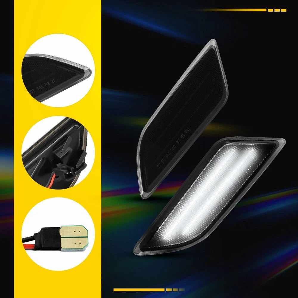 2X Smoke White Bumper Side Marker Light for Benz C250 C300 C350 C63 (2012–2014)