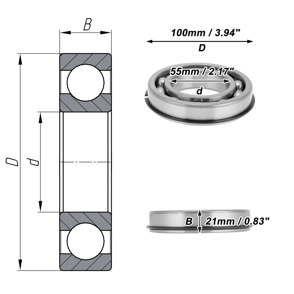 Deep Groove Ball Bearing 6211NR for Scooter Skateboard (55x100x21mm)