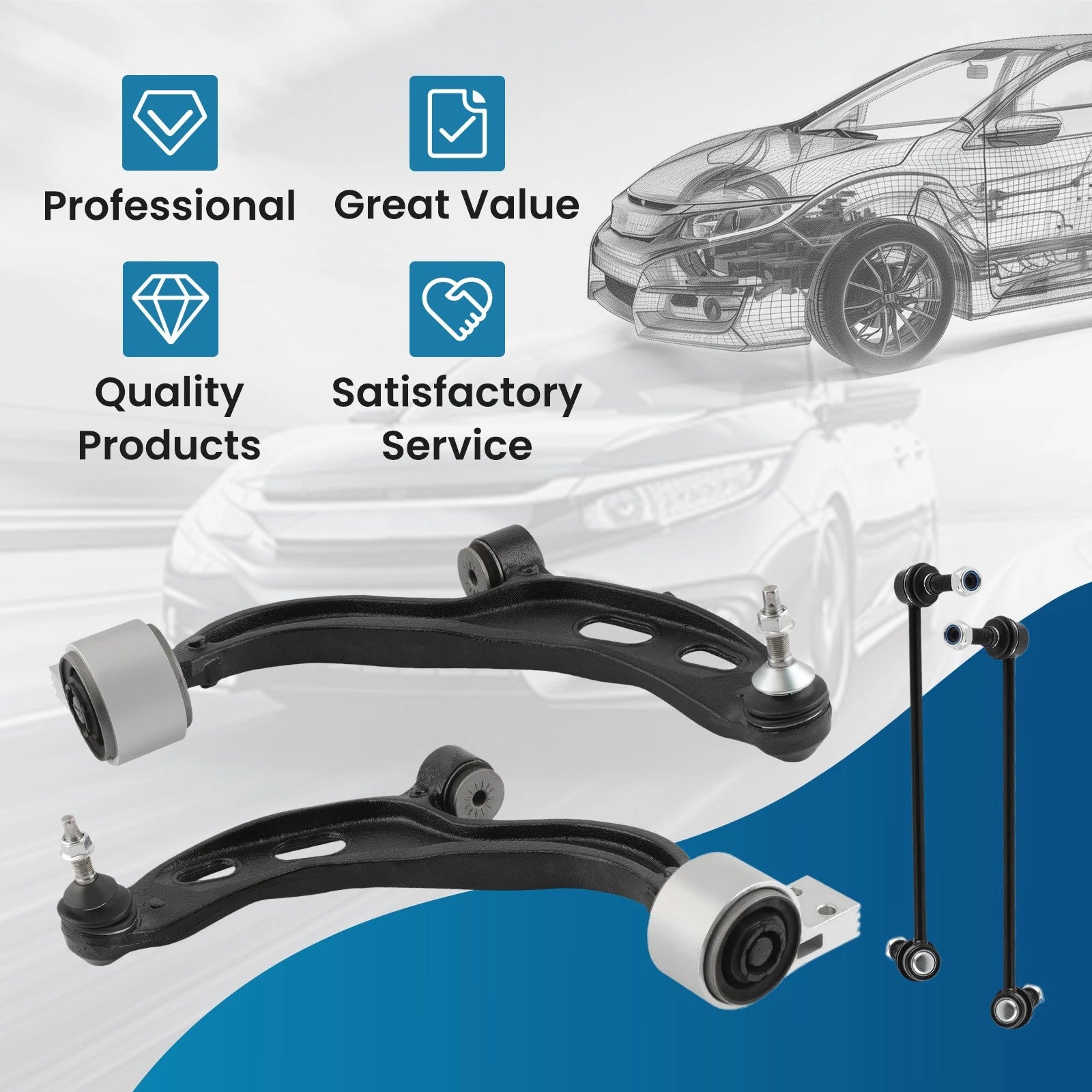 Front Struts w/Coil Springs + Control Arm for Ford Taurus (2013–2019) 172654