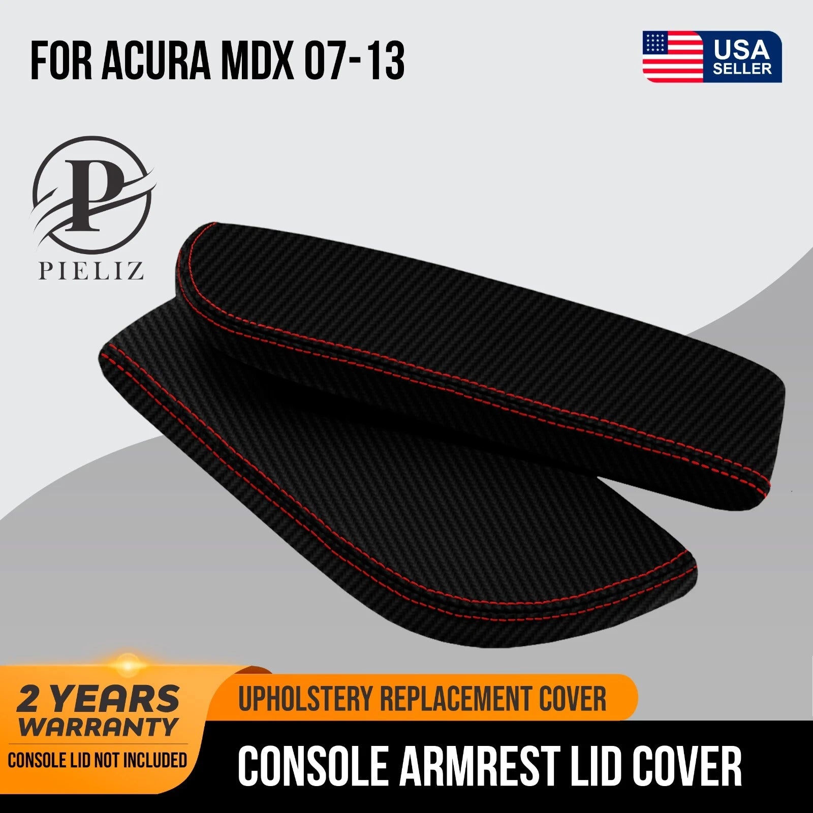Carbon Fiber Console Armrest Cover for Acura MDX (2007–2013) Red Stitch