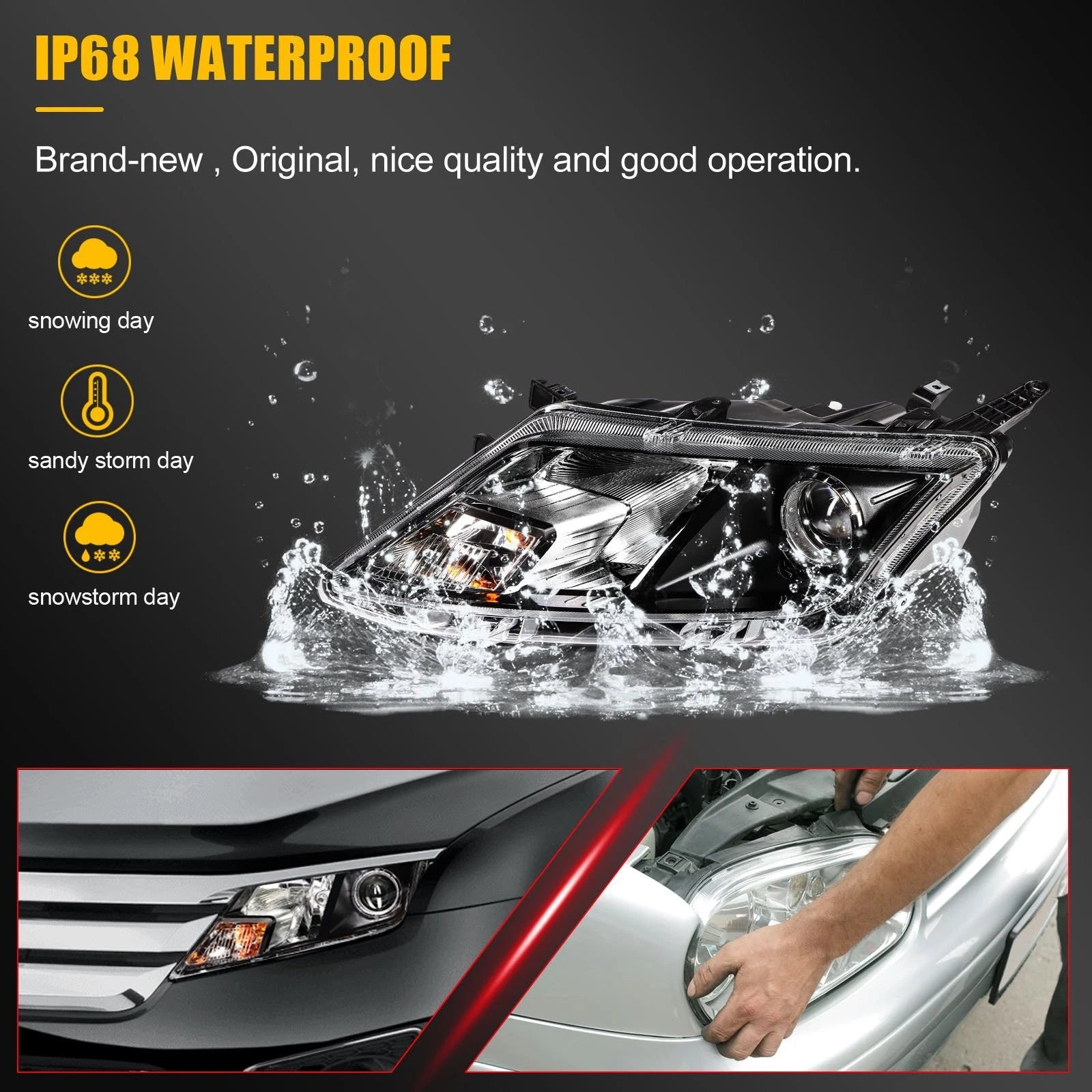 Driver Side Headlight Assembly for Ford Fusion (2010–2012) Black Housing