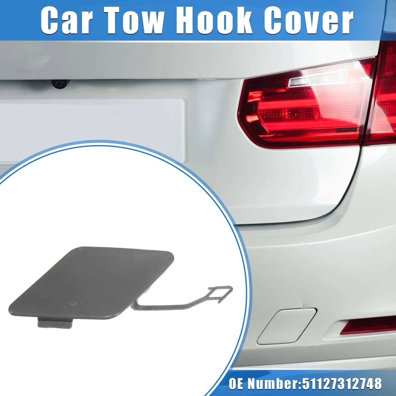 Rear Bumper Tow Hook Eye Hole Cover Cap Gray for BMW 3 F30 (2012-2015)