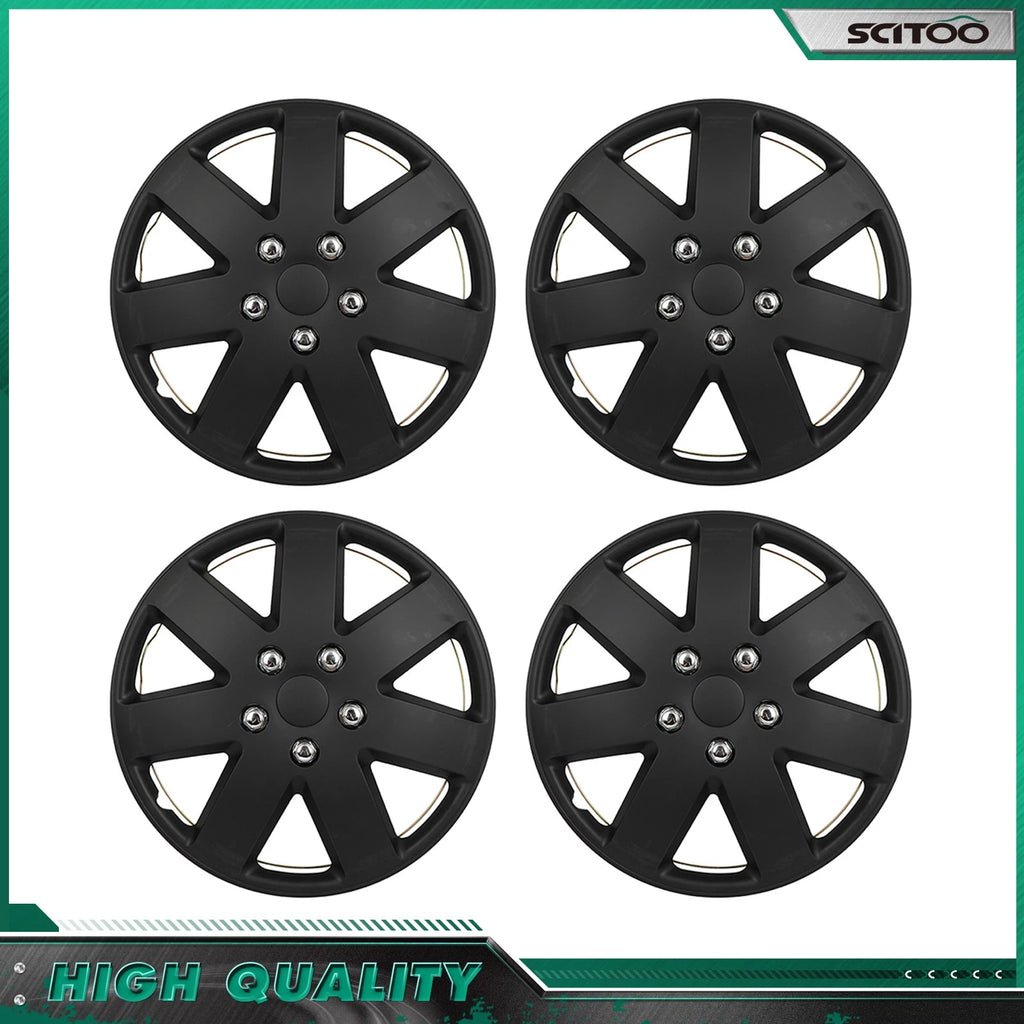 Set of 4 Black 16 Inch Snap On Full Hub Caps for R16 Tire & Rim