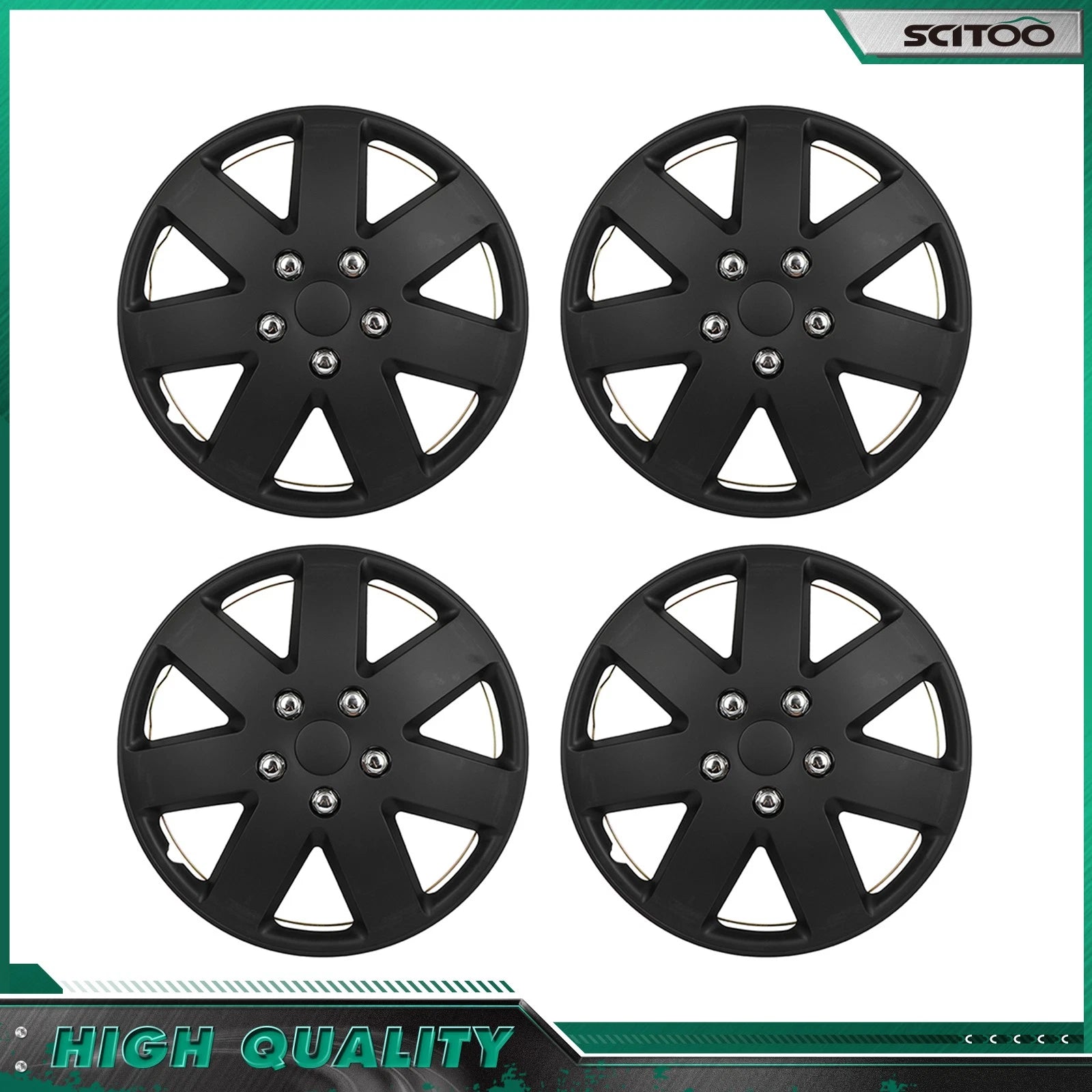 Set of 4 Black 16 Inch Snap On Full Hub Caps for R16 Tire & Rim