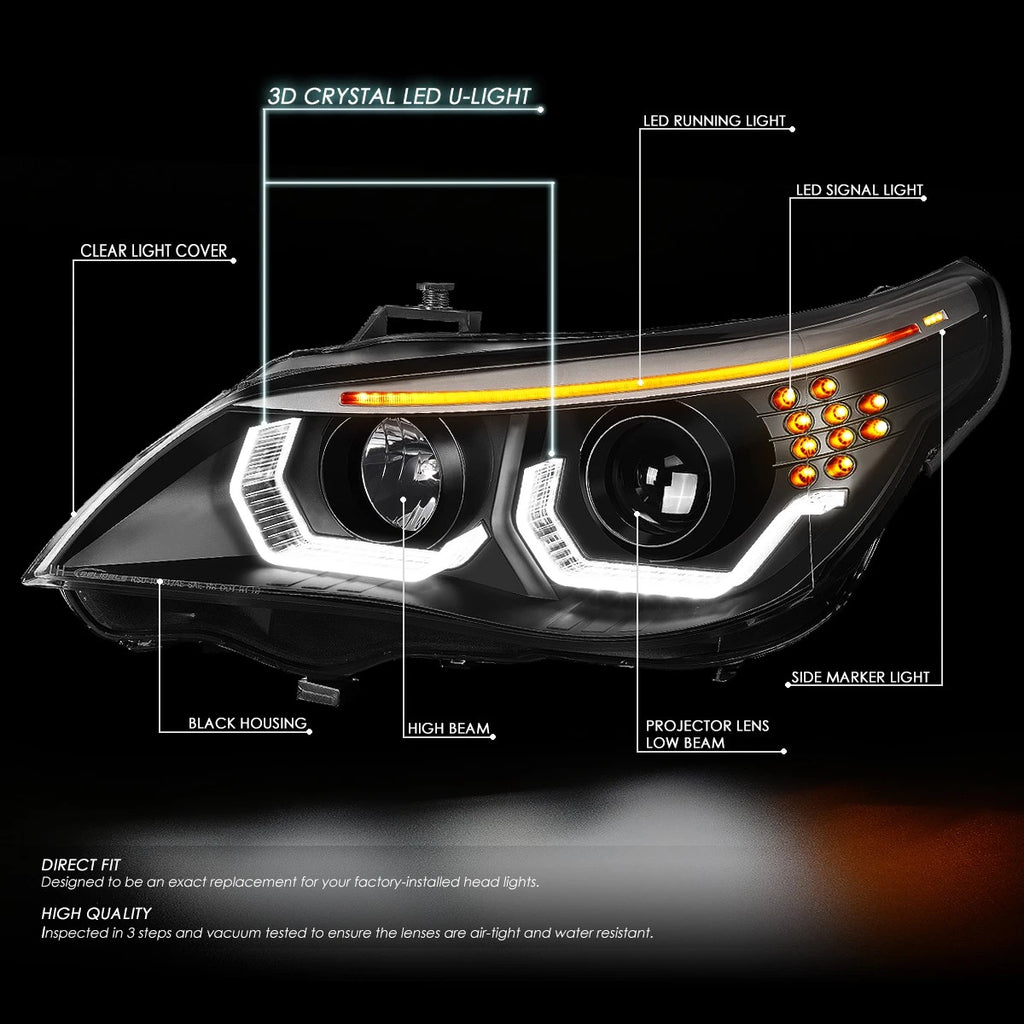 LED U-Halo Signal Projector Headlight for BMW E60 E525i E530i (2004–2007)