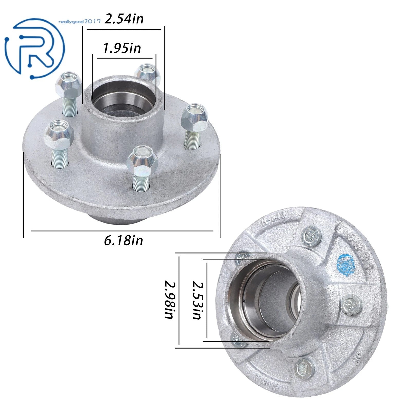Set of 2 Galvanized Trailer Hub Kit for 3500 lbs Trailer (Year Range)