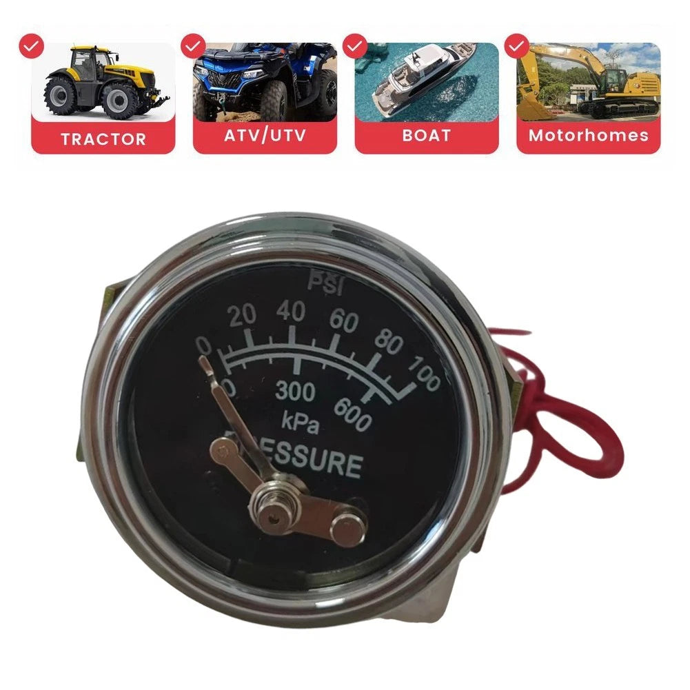 Oil Pressure Gauge for Motor Vehicle (0 to 100 PSI, Chrome)