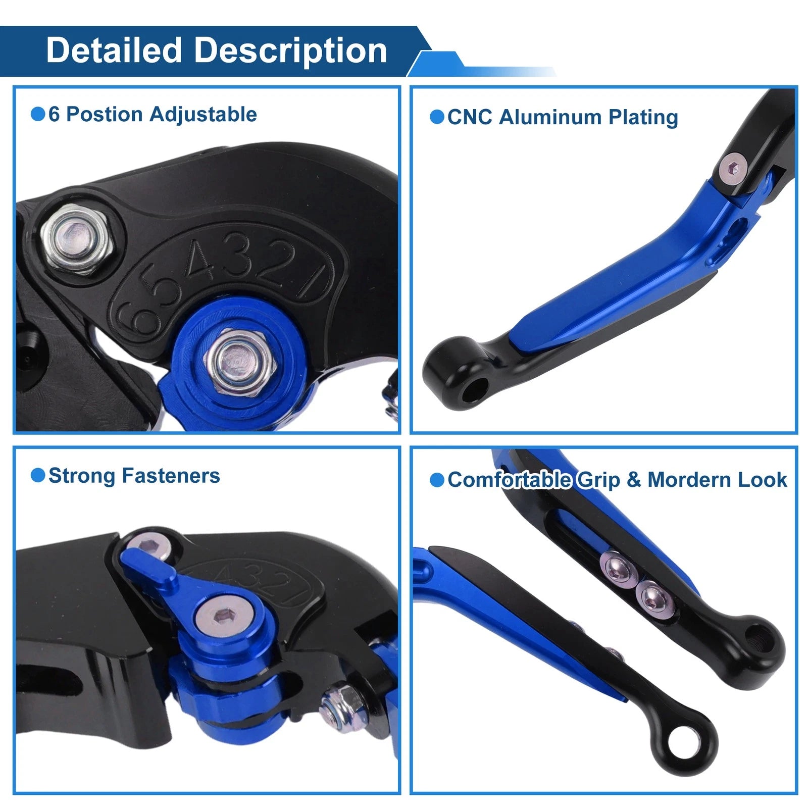Brake Clutch Levers for Suzuki GSXR1000 (2009–2019) Black Head Blue Handle