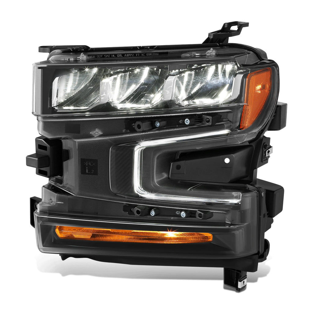 LED Projector Headlight for Chevy Silverado 1500 (2019–2022) - Left, Black Amber
